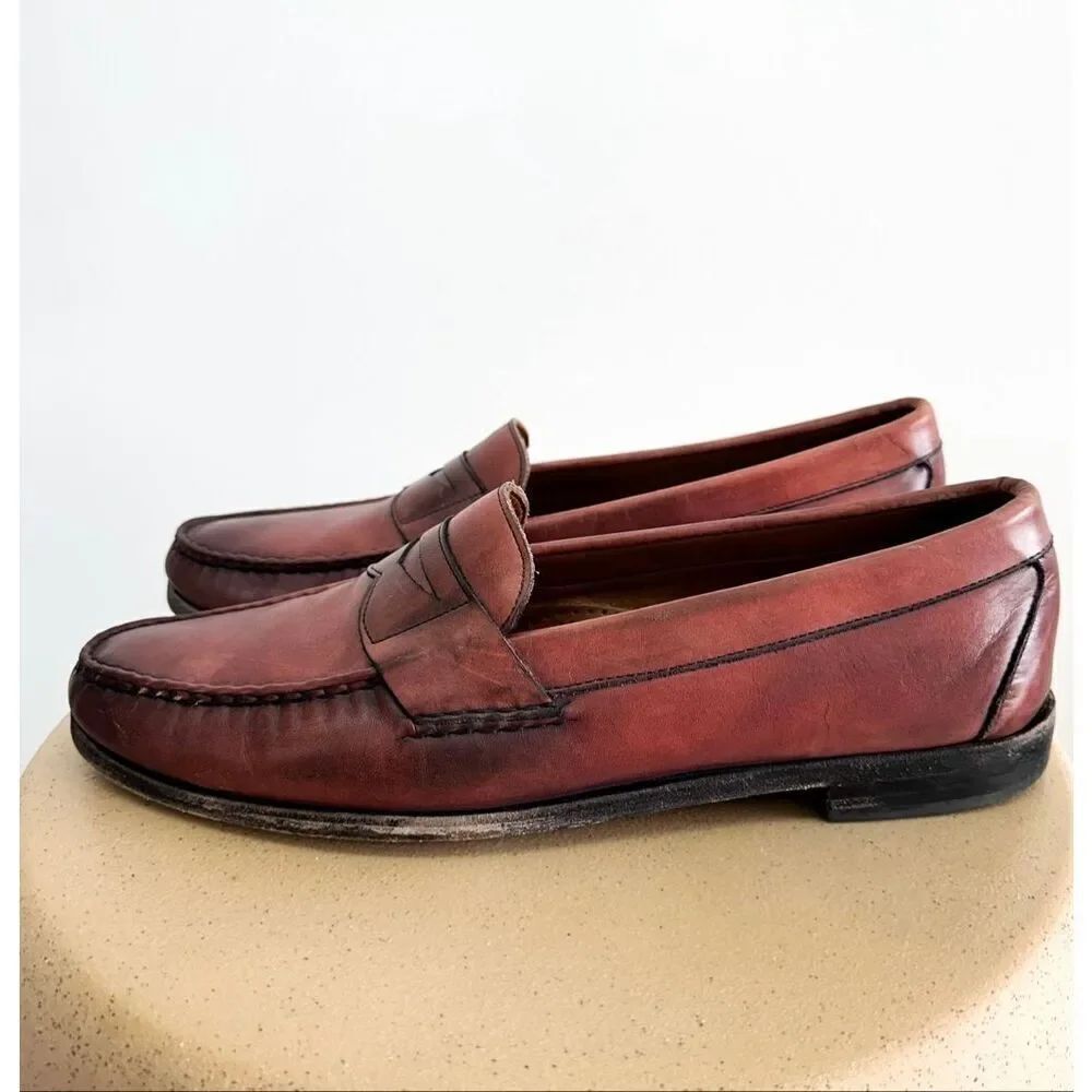 Allen Edmonds Men’s Walden Distressed Oxblood Moccasin Leather Loafer